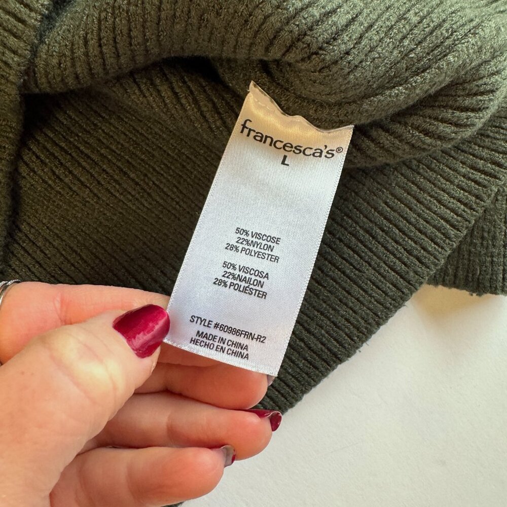 Francesca's Mi Ami Avery Balloon Sleeve Turtleneck Sweater - Olive Green, Large - Picture 9 of 12